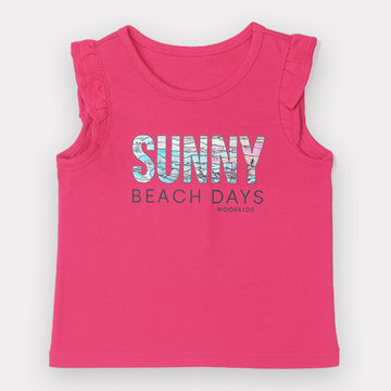 BLUSH PINK "SUNNY BEACH DAYS" PRINT T-SHIRT TOP FOR GIRLS